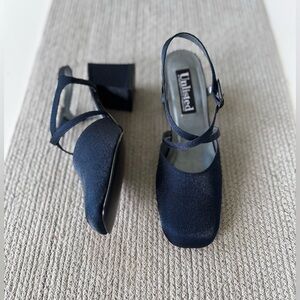 Vintage 90’s Unlisted Navy Blue Square Toe Strappy Block Heel Dress Shoes Size 9
